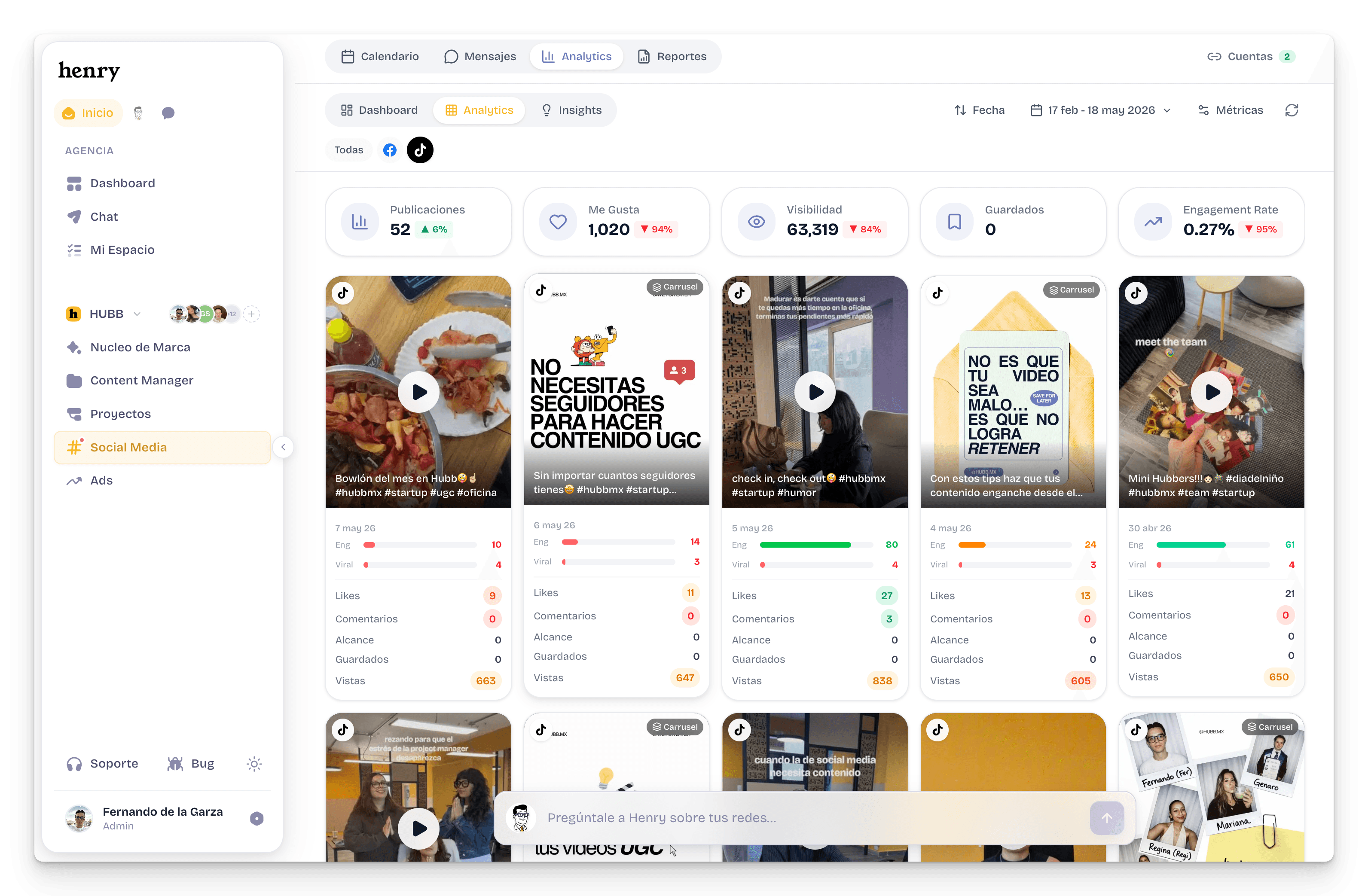Analytics de social media en Henry